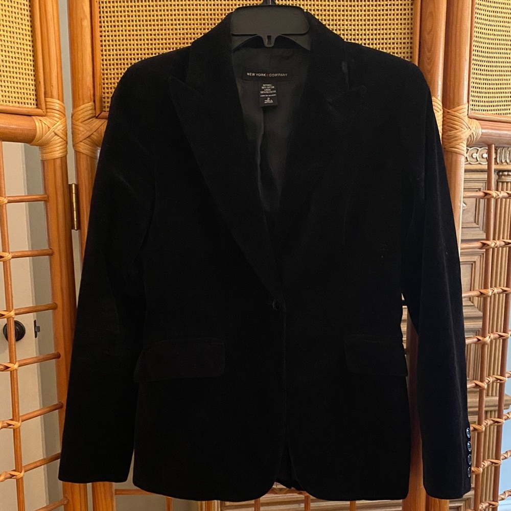 New York & Company Elegant Black Velvet Blazer